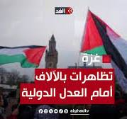 متظاهرون أمام محكمة العدل الدولية يطالبون بإنصاف فلسطين